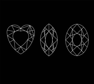 Elmas. Mücevher çizgi çizim vektör kümesi. Kristal formları. Değerli ve sahtekar taşlar geometrik şekiller. Takı anahat dağılımı. Geometri rakamlar. Elmas tasarım öğeleri