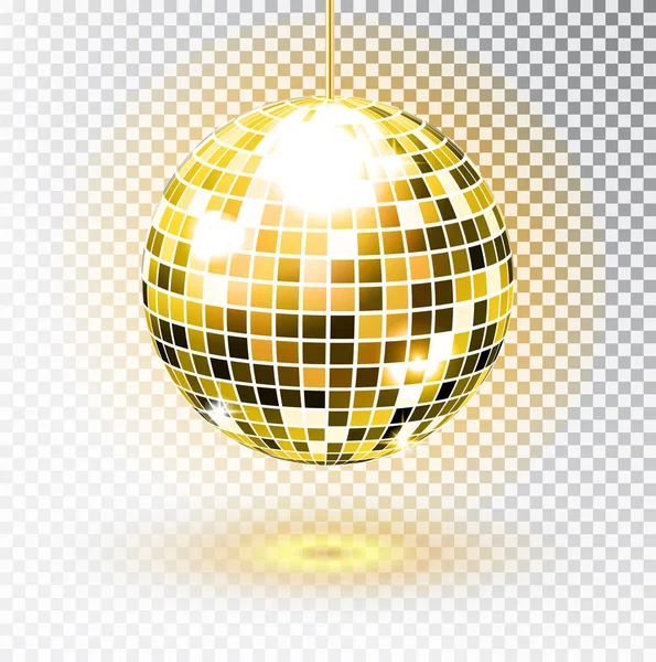 Golden disco ball. Vector illustration. Isolated. Night Club party light element. Bright mirror silver ball design for disco dance club. Vector. — Stock Vector