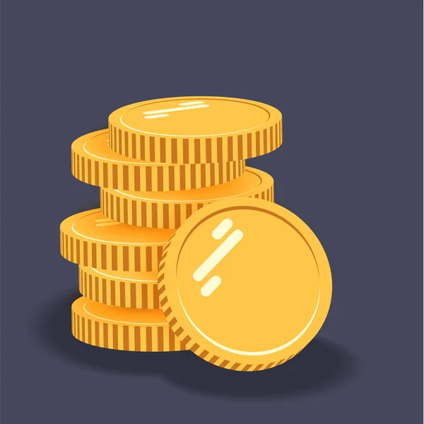 Mynt vektor ikon illustration. Stack av mynt med myntet framför den. Digital valuta. Platt stil guld mynt isolerade. — Stock vektor