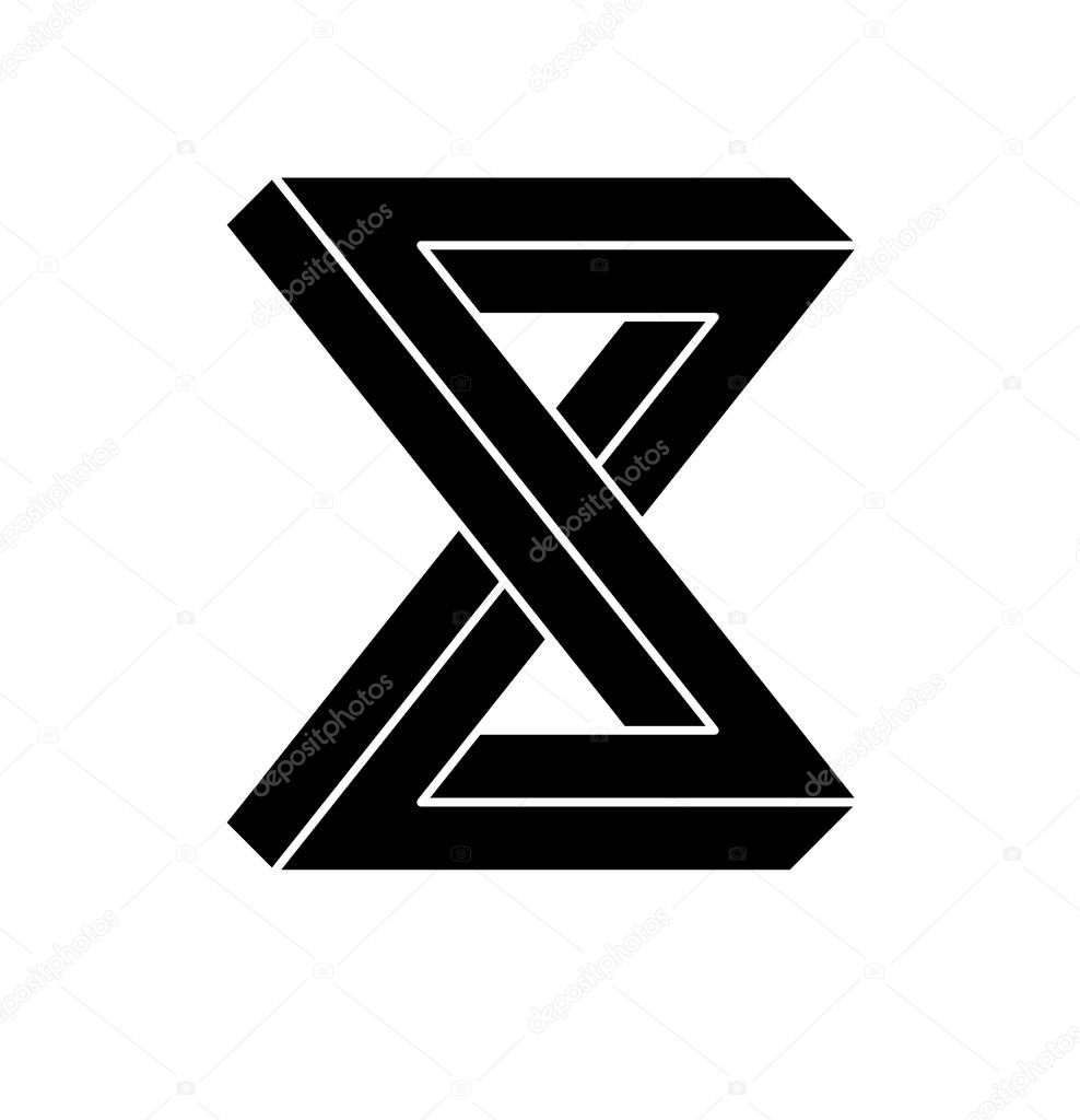 Impossible shapes. Optical Illusion. Vector Illustration isolated on white. Sacred geometry. Black shapes on a white background.