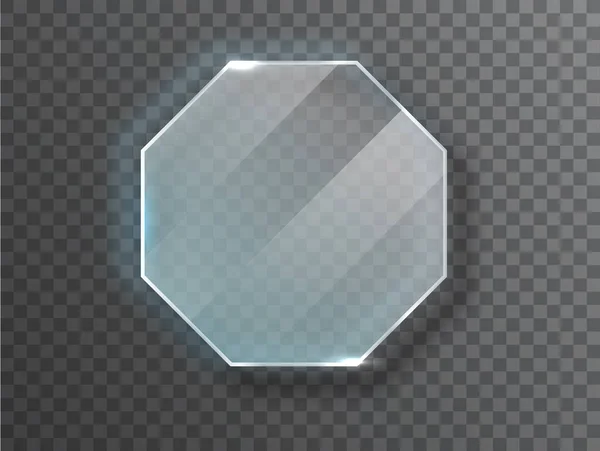 Insignia de cristal octogonal con un lugar para inscripciones aisladas sobre fondo transparente. La placa de vidrio se burla. Marco de vidrio. Foto ilustración vectorial realista . — Vector de stock