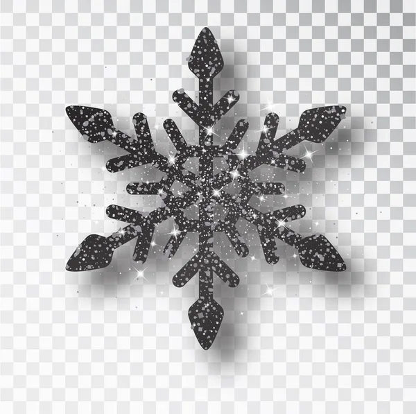 Black snowflake, Christmas black decoration, covered bright glitter. Black glitter texture snowflake isolated. Xmas ornament silver snow with bright sparkle — Stock Vector