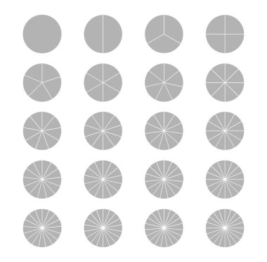 Bölünmüş çemberler beyaz arka planda izole edildi. Kesir