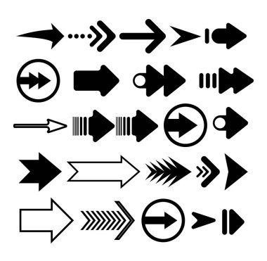 Ok simgesi. Vektör düz okları ayarlayın. Web tasarımı, mobil uygulamalar, arayüz ve daha fazlası için kavram okları koleksiyonu