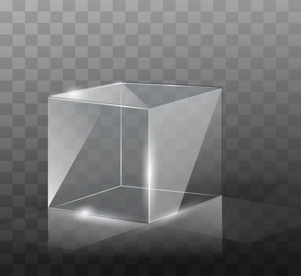 玻璃立方体。 铭文。 标志。 透明的几何形状。 孤立的物体 — 图库矢量图片