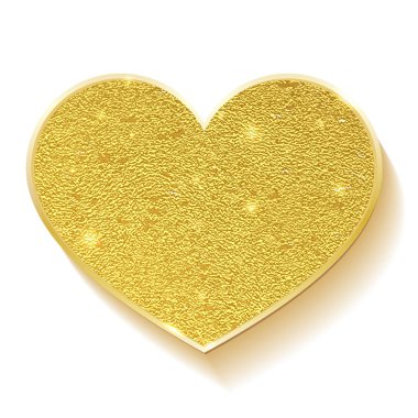 Altın kalp. Altın kaplama. Aşkın sembolü. Altın gibi parlak kalp, beyazda izole edilmiş.,