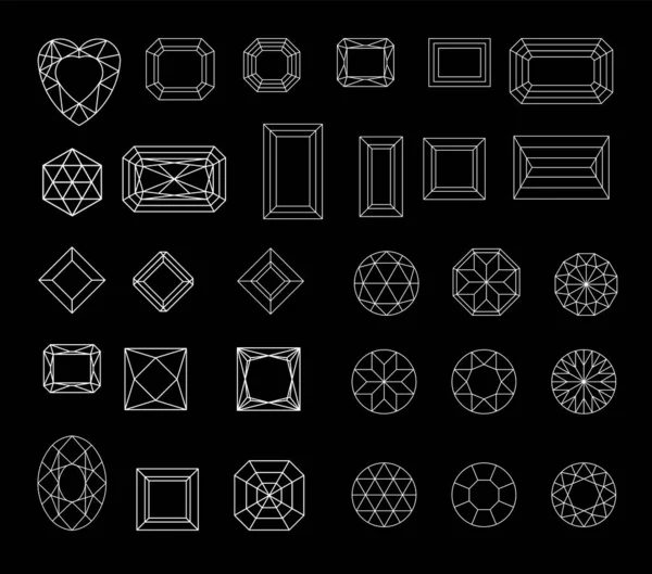 Colección de formas de diamante sobre fondo negro . — Vector de stock