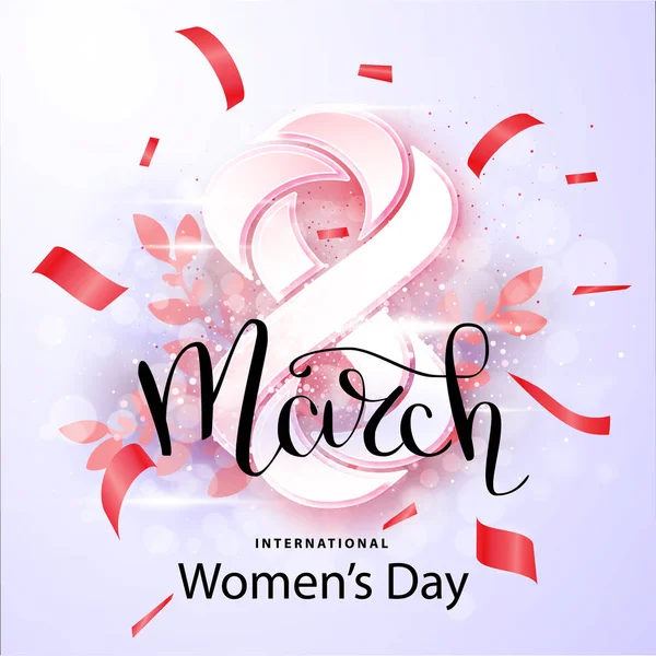 8 Marzo Womens Day plantilla de tarjeta de felicitación. Fondo feliz día de las mujeres. Diseño de primavera . — Archivo Imágenes Vectoriales