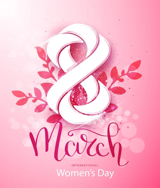 Resumen Pink Floral Tarjeta de felicitación - Día Internacional de la Mujer Feliz - 8 de marzo fondo de vacaciones. Plantilla de diseño de tarjetas. Ilustración vectorial — Archivo Imágenes Vectoriales