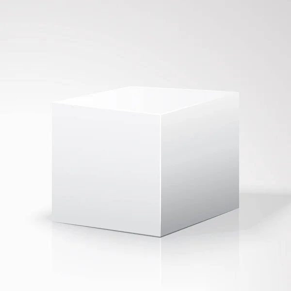 Caixa branca isolada em fundo branco. Caixa branca. Cubo. Modelo branco. Caixa branca em fundo branco com reflexão. ilustração vetorial — Vetor de Stock