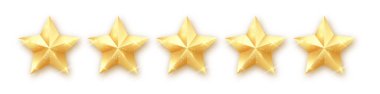 Quality star rating. Five golden rating star. Best appreciation of quality. Vector set of gold stars