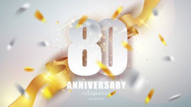 Altın konfetiyle yıl dönümü amblemi. Kutlama 80. yıldönümü parti şablonu.