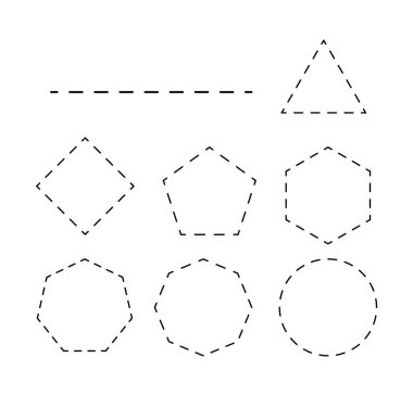 Çeşitli geometrik şekilleri kesmek için sıra. Farklı kenarları olan çokgen çizim kümeleri.