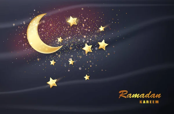 Ramazan Kareem Banner ve Moon. Bayram mübarek kart dekorasyonu. İslam, Müslüman dini bayrağı. — Stok Vektör