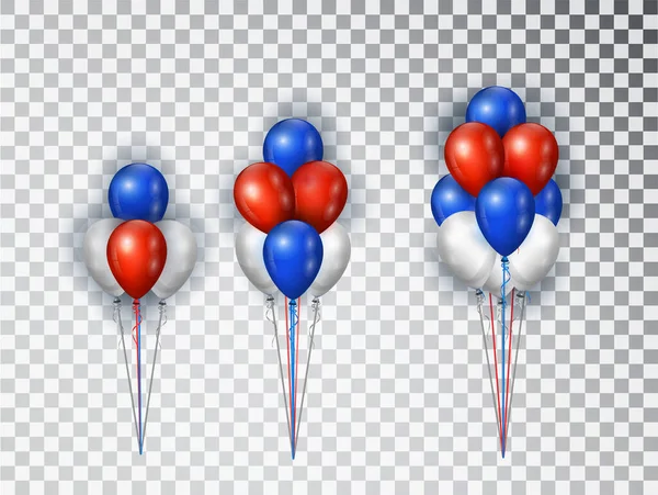 Composição de balões de hélio em cores nacionais da bandeira americana isolados em fundo transparente. EUA balão festival decoração —  Vetores de Stock