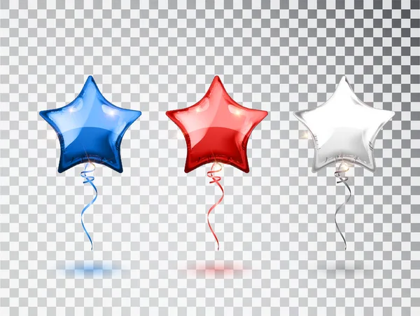 Balões Estrela em cores nacionais da bandeira americana isolado em fundo transparente. EUA cumprimentando elemento de design. Elementos vetoriais para fundos nacionais de férias ou festa de aniversário —  Vetores de Stock
