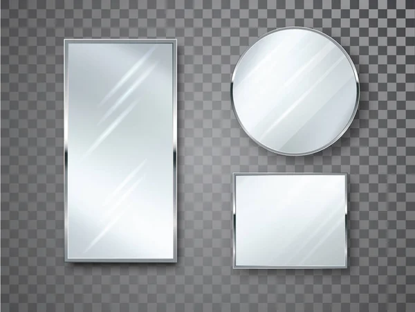 Conjunto de espejos aislados con reflejo borroso. Marcos de espejo o decoración de espejo vector interior ilustración realista — Vector de stock