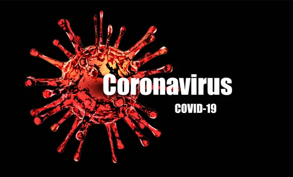 Iscrizione Coronavirus COVID-19 su sfondo scuro. Coronavirus COVID-19 infezione medico isolato. Cellule patogene del virus dell'influenza respiratoria covid . — Vettoriale Stock