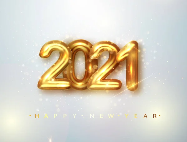 2021年新年快乐。金设计金属编号2021年贺卡.在明亮的背景上印有2021年数字的新年快乐旗。矢量说明. — 图库矢量图片