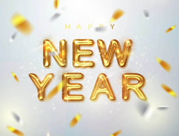 Bonne année. Illustration vectorielle de vacances de l'inscription métallique dorée Bonne année. Signe 3D réaliste. Bonne année célébration — Image vectorielle