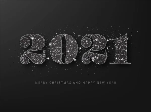 Brillo negro 2021 sobre fondo negro. Feliz Año Nuevo tarjeta de rejilla . — Vector de stock