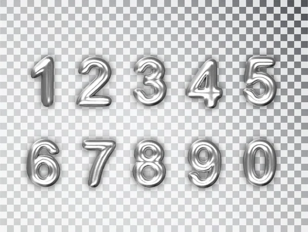 Набір срібних чисел ізольовано. Реалістичні срібні блискучі 3d числа з тінями. Для прикраси милого весілля, ювілейного вечірнього лейблу — стоковий вектор