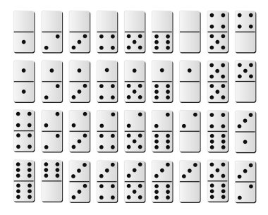 Domino taşları ya da domino taşları beyaz vektör izole edilmiş siyah benekli modeller beyaz arka planda oyun için numara