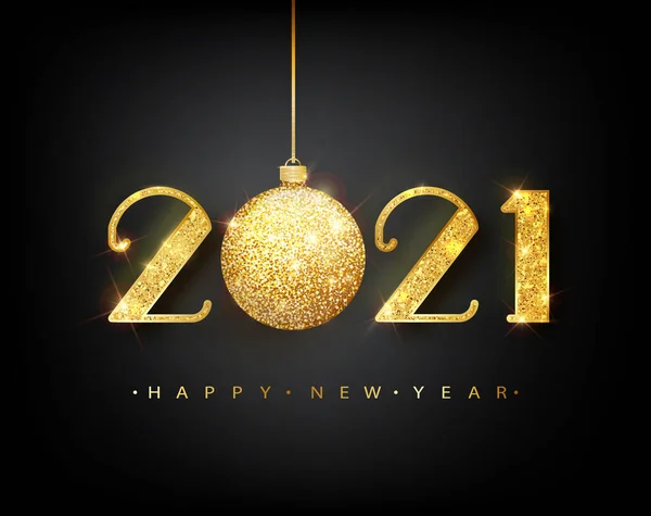 2021 Felice anno nuovo. Vettore 2021 Felice anno nuovo sfondo con palla d'oro — Vettoriale Stock