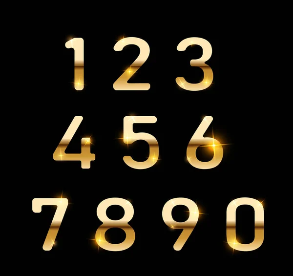 Gold numbers set. Digital metal gradient numbers.Vector numbers isolated — Stock Vector