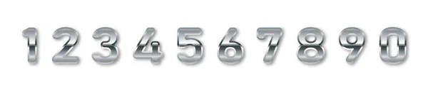 Stříbrná čísla nastavena. Stříbrné kovové písmo, izolované na bílém pozadí. Typografický design pro dekoraci. Vektorová ilustrace. — Stockový vektor