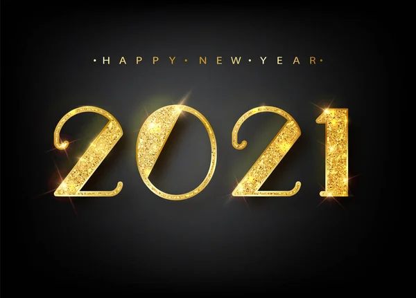 2021 Gelukkig nieuwjaar. Gold Numbers Ontwerp van wenskaart. Gelukkig Nieuwjaarsspandoek met 2021. Nummers op Bright Background. Vectorillustratie — Stockvector