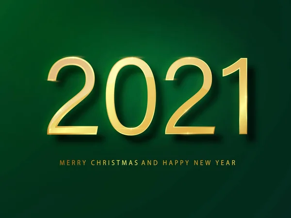 2021 Gelukkig Nieuwjaar wenskaart goud en groene achtergrond. Groene Nieuwjaarsachtergrond. Dekking van het dagboek voor 2021 met wensen. Brochure ontwerp sjabloon, kaart, banner — Stockvector