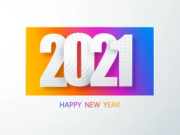 Feliz año nuevo 2021 cubierta de arte de papel diseño de la cubierta.. Feliz año nuevo 2021 vector de diseño de texto. Diseño creativo del logotipo 2021. Concepto tarjeta de vacaciones, póster, pancarta. Arte vectorial moderno . — Vector de stock