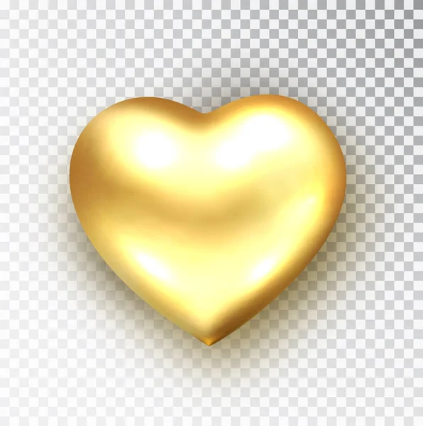 Corazón dorado aislado. Vector realista de la forma del corazón metálico. Feliz día de San Valentín elemento de diseño. San Valentín o signo de boda. Concepto de amor . — Archivo Imágenes Vectoriales