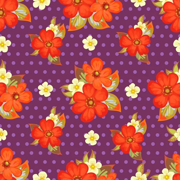 Naadloze decoratief patroon met papavers en polka dots 3 — Stockvector