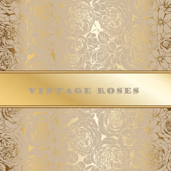 Greeting card with vintage openwork golden roses 2 — Stock Vector