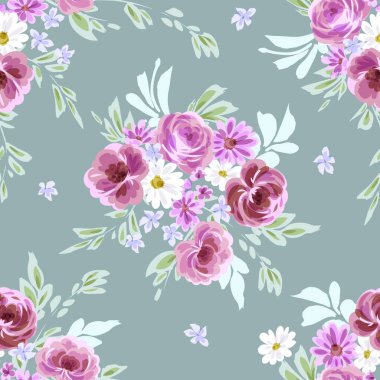 Mor güllü kusursuz vektör çiçek izi. Suluboya etkisi