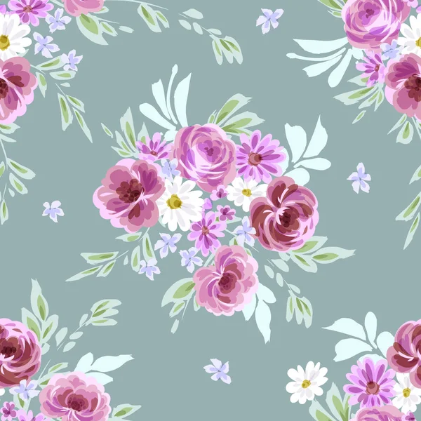 Impresión floral vectorial sin costuras con rosa púrpura. Efecto acuarela — Archivo Imágenes Vectoriales