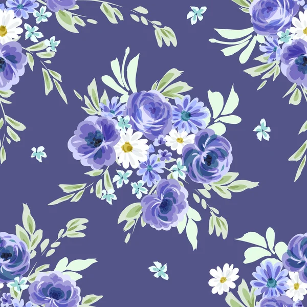 Impressão floral vector sem costura com azul — Vetor de Stock