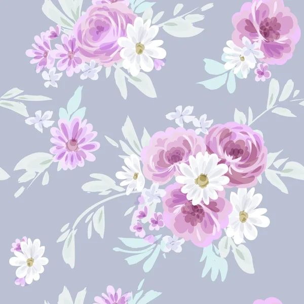 Impresión floral vectorial sin costuras con rosa púrpura. Efecto acuarela — Vector de stock