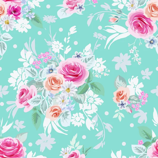 Cute rose bouquets with daisies. Digital vector botanical print for spring,summer dress — ストックベクタ