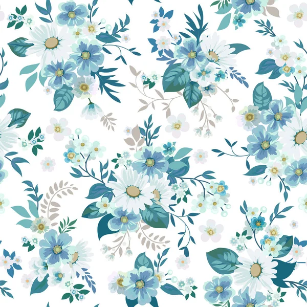 Diseño de estampado de moda floral con margaritas para primavera, vestido de mujer de verano — Vector de stock