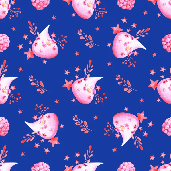 Беззвучный Фон Розовым Мерингусом Звездами Акварельная Иллюстрация Дизайна Поздравлений — стоковое фото