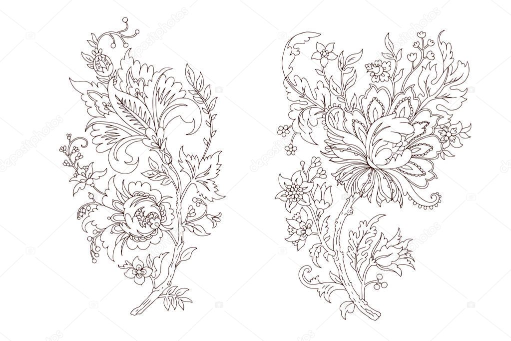 Fancy decorative floral vector branch lineart