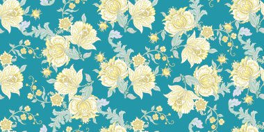 Folk tropikal çiçekli klasik dikişsiz doku