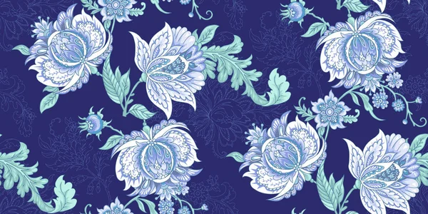 Folk tropikal çiçekli klasik dikişsiz doku