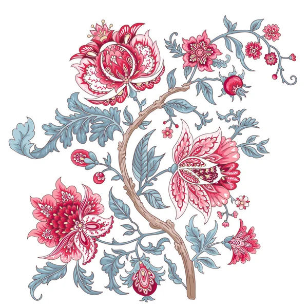 Mooie vintage tak met decoratieve bloemen — Stockvector