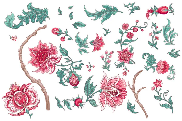 Set de hermosas flores de porcelana decorativa vectorial — Vector de stock