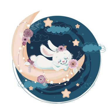 Uyuyan küçük tavşancığı olan sevimli poster tasarımı