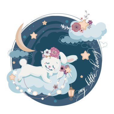 Uyuyan küçük tavşancığı olan sevimli poster tasarımı